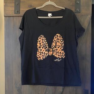 Disney Black Top with Leopard Bow Graphic
